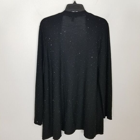 Eileen Fisher 100% Merino Wool Sparkle Open Front Cardigan Sz L Black Lagenlook - Picture 4 of 8